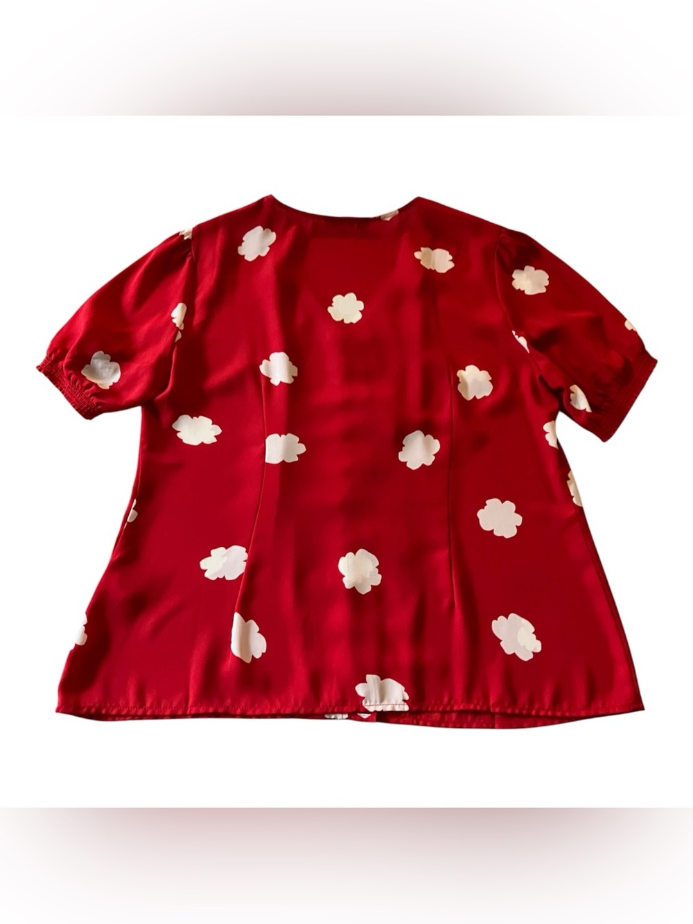 Banana Republic Factory Red Blouse White Women’s Floral Print Button Up L NEW - Picture 4 of 8